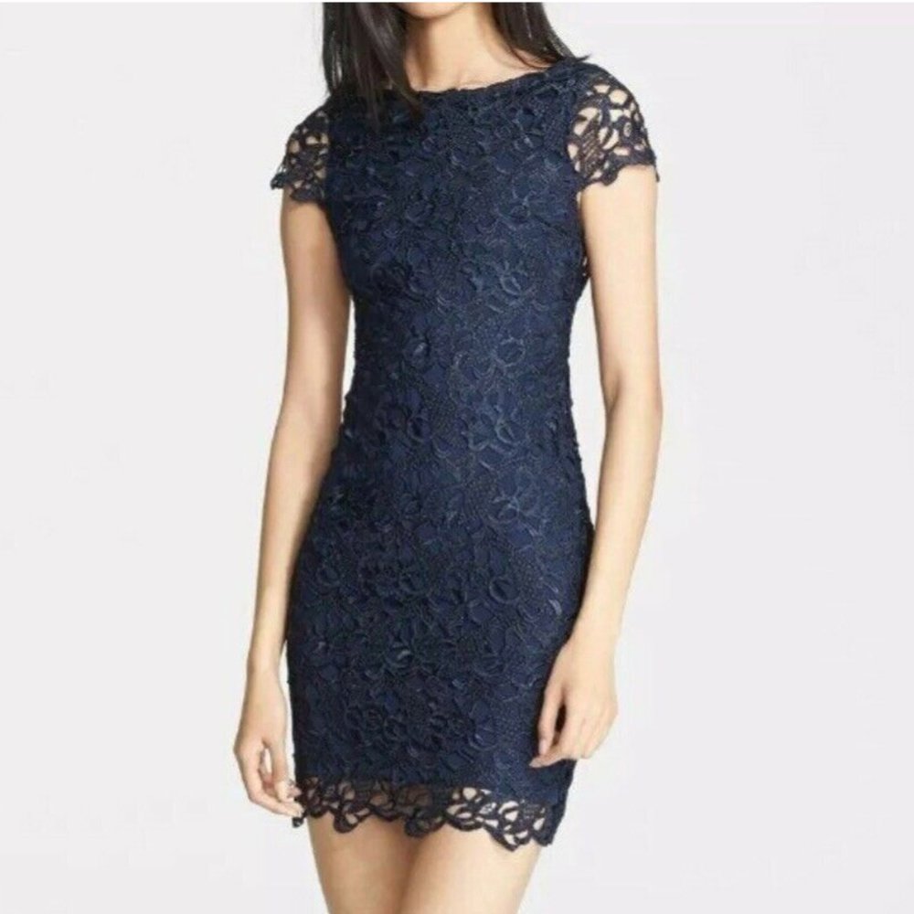 Alice + Olivia Clover Blue Lace Cap Sleeve Dress